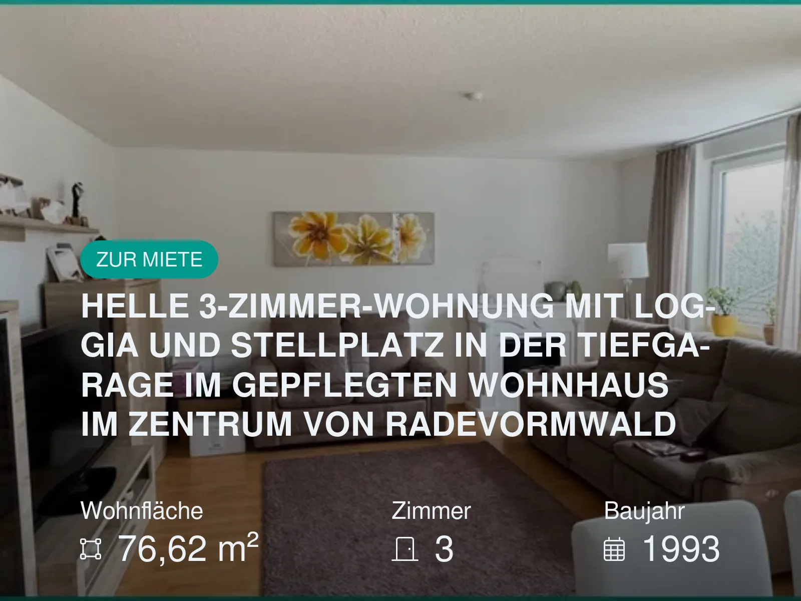 Neu im Angebot: HELLE 3-ZIMMER-WOHNUNG MIT LOGGIA UND STELLPLATZ IN DER TIEFGARAGE IM GEPFLEGTEN WOHNHAUS IM ZENTRUM VON RADEVORMWALD