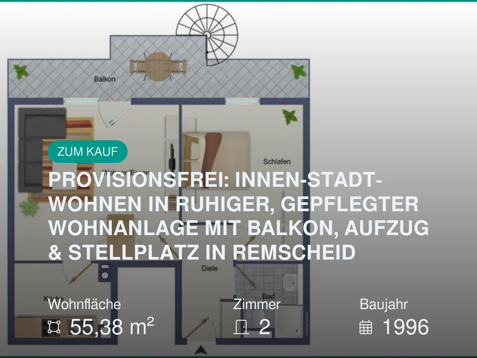 Neu im Angebot: PROVISIONSFREI:
INNEN-STADTWOHNEN IN RUHIGER, GEPFLEGTER WOHNANLAGE MIT BALKON, AUFZUG & STELLPLATZ IN REMSCHEID